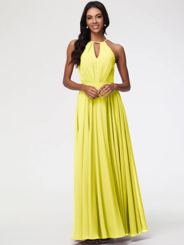 A-Line Sleeveless Floor Length Chiffon Party Dresses